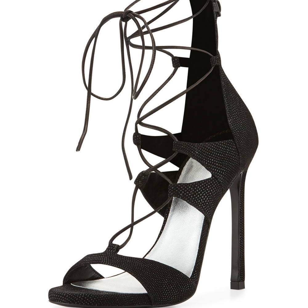 Stuart Weitzman Legwrap Black Sandals Size 6.5